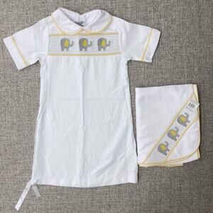Main Street Collection 0-6m machine stitched gown & matching receiving blanket